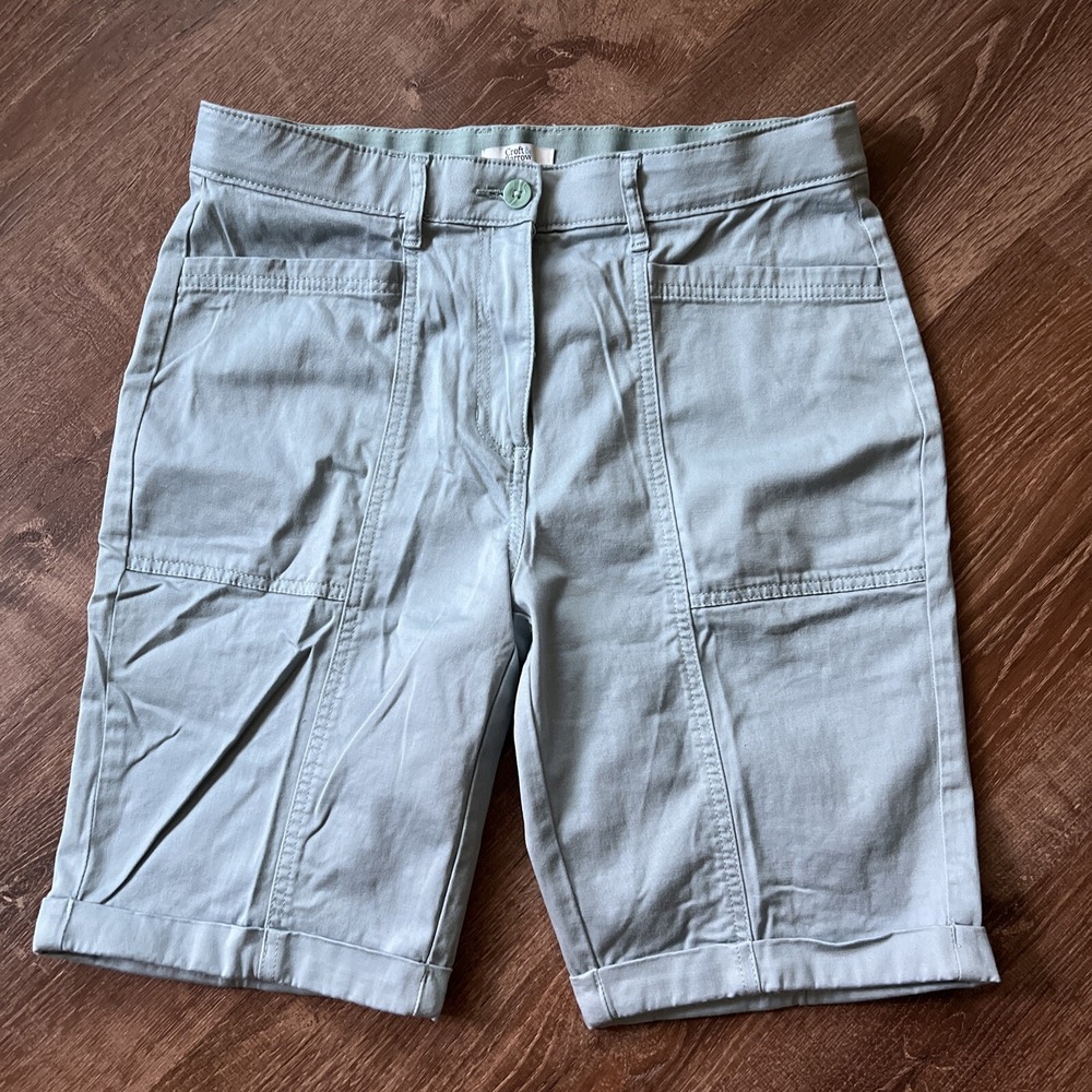 Croft & Barrow Chino‎ Shorts Women 10 Aqua Green Cotton Stretch Classic Fit